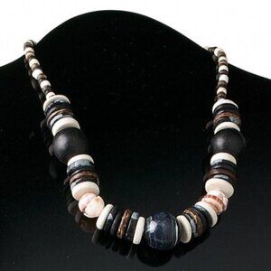 Chunky Handcrafted Philippines Artisan Tiger Cowrie Shell Wood Necklace